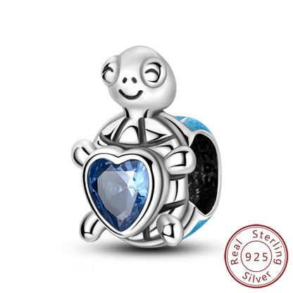 925 Sterling Silver Ocean Turtle Beach Charms Blue Shell