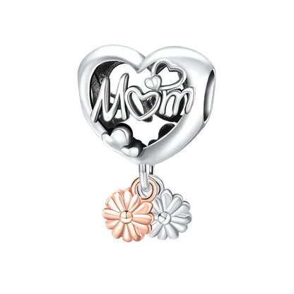 Romantic 925 Sterling Silver Pink Lipstick Heart Bow Rose Flower Zircon Charm Bead for DIY Bracelet Jewelry Gift