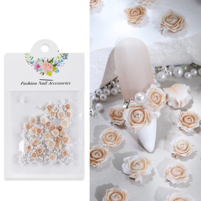Rose Mixed Pearl Resin Art Decorations for 3D Charm Jewelry Making and DIY Nail Crafts