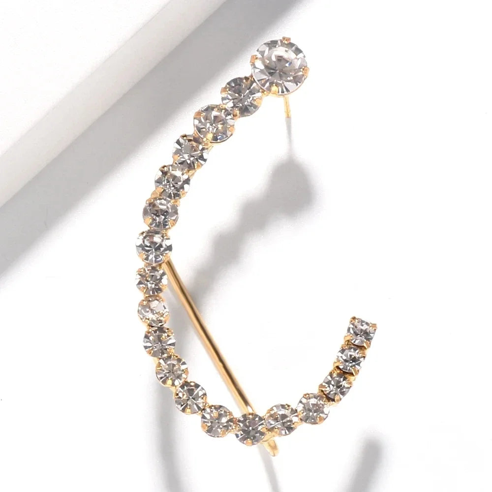 Stonefans Elegant Rhinestone Geometric Arc Earrings for Women