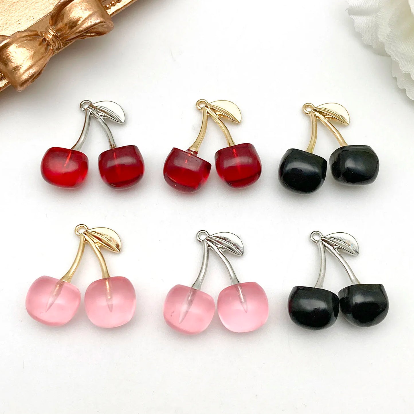 3D Resin Cherry Charm Set for Jewelry Making - Cute and Romantic Craft Accessories