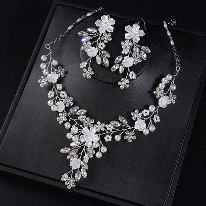 Wedding Elegance Rhinestone & Pearl Jewelry Set - Dangle Earrings & Adjustable Necklace for Women