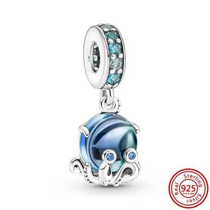 Sterling Silver Blue Zircon Feather Crown Moon Pendant Charm Bracelet Beads N614 3mm-4mm