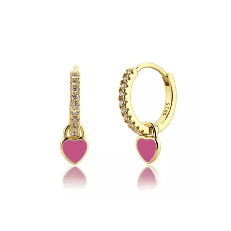 Rose Red Zircon Hoop Earrings for Women Minimalist Dangle Party Jewelry Trend 2025