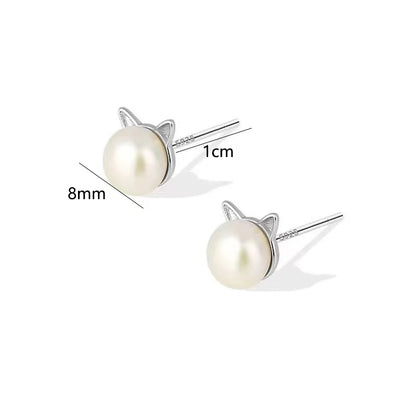 Chic Korean Cat Pearl Earrings Versatile Travel Accessories