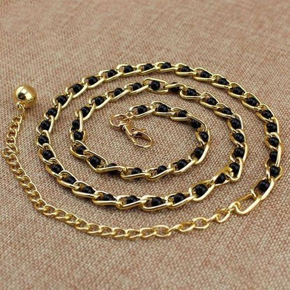 Women Pearl Thin Metal Waist Chain Belt Versatile Fashion