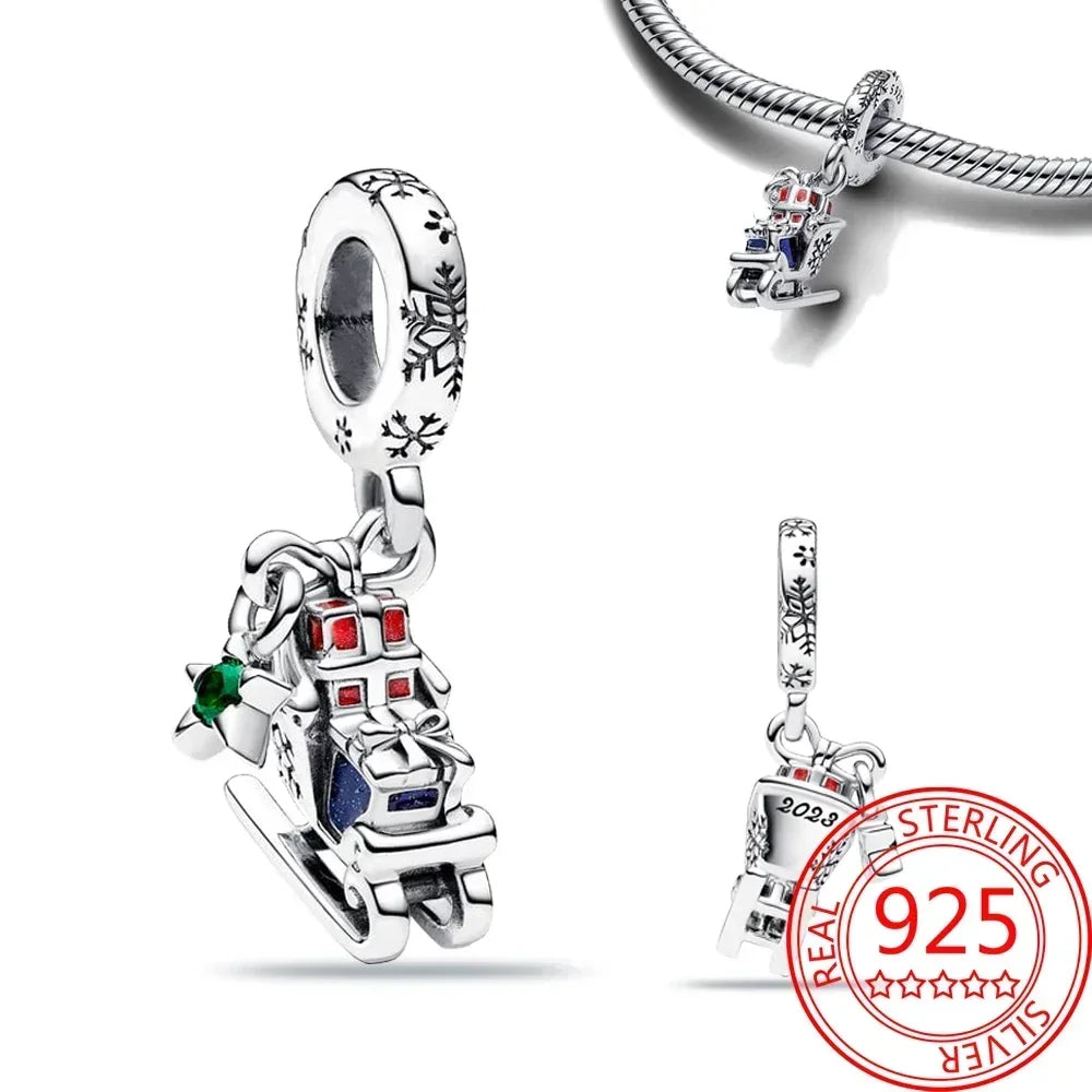 925 Sterling Silver Festive Cookie House Heart Nutcracker Dangle Charm for DIY Christmas Tree and Original Bracelet Gift