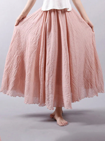 Elegant High Waist Linen Maxi Skirt Two Layer Summer Casual