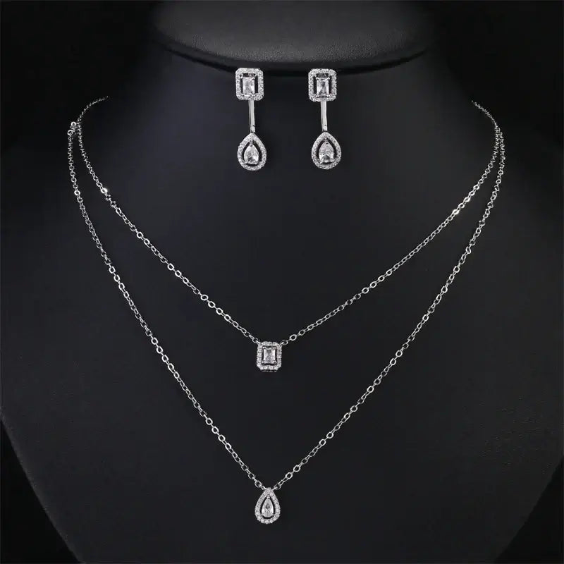 Rakol Women Double Layer Necklace Zircon Jewelry Set White B