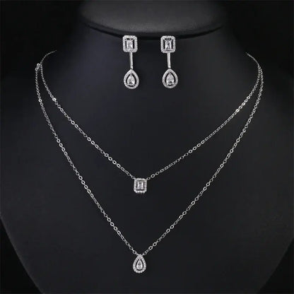 Rakol Women Double Layer Necklace Zircon Jewelry Set White B