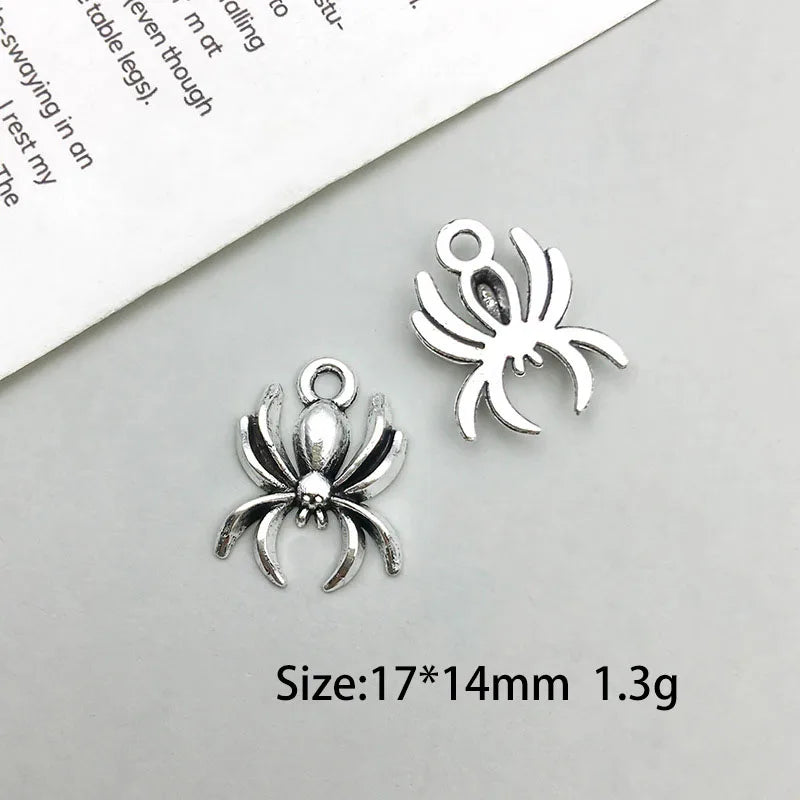 Antique Silver Spider Charms Set for DIY Halloween Jewelry Crafting