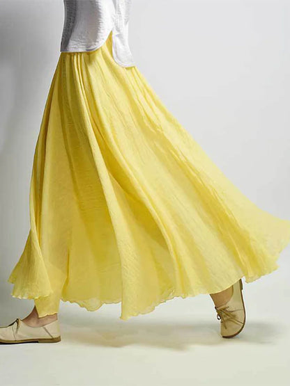 Elegant High Waist Linen Maxi Skirt Two Layer Summer Casual