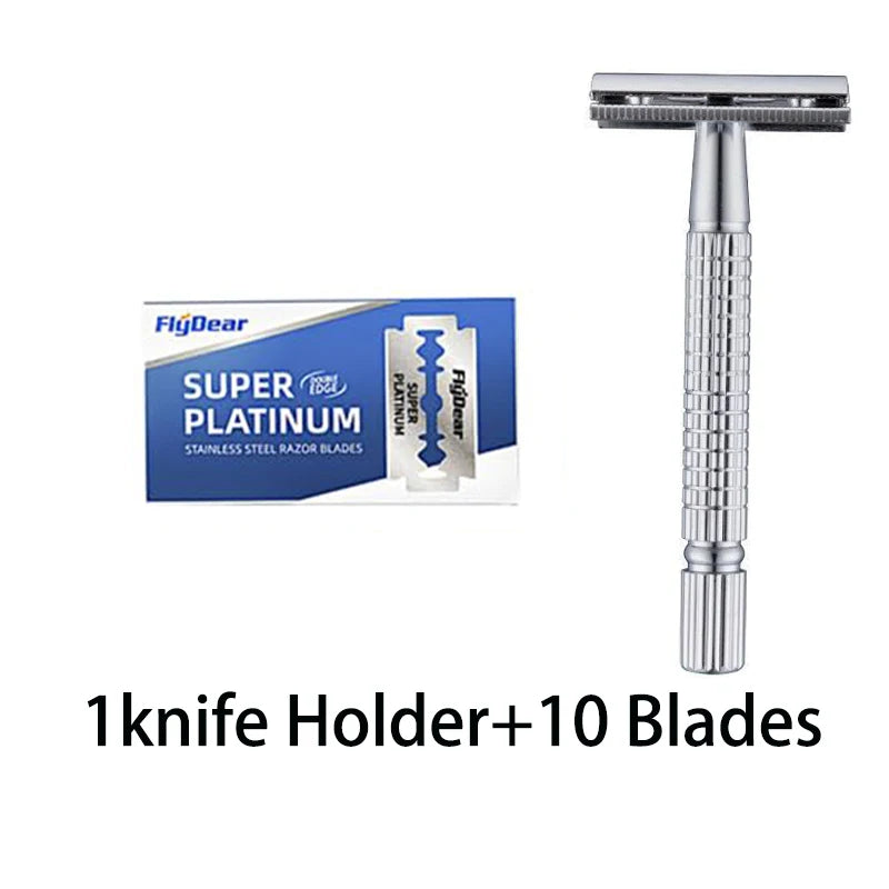 Razor Stainless Steel Double-Blade Razor for Men Shaving 1 Holder and 10 Blades