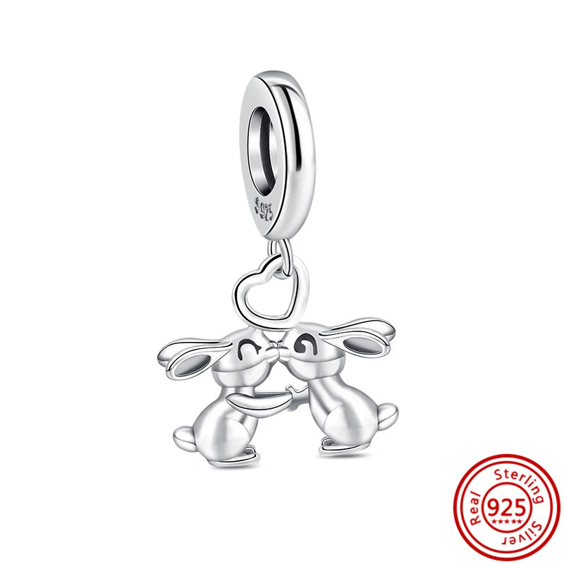 Silver Animal Hearts Infinity Crown Bead Charms Bracelet for Women 925 Sterling Silver Jewelry N591