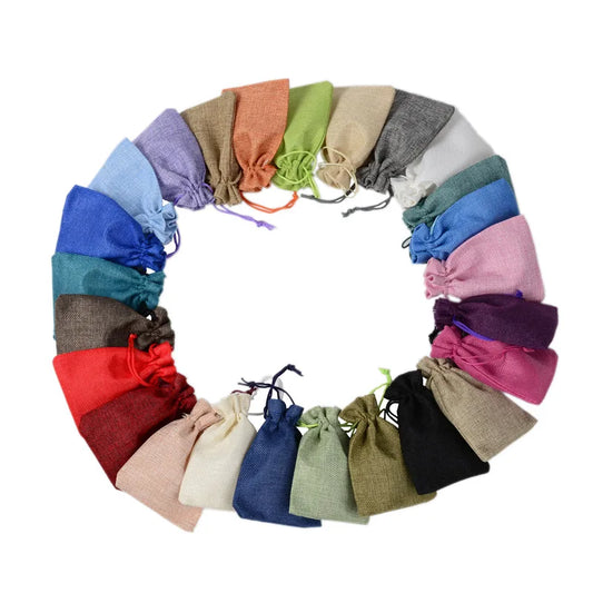 Colorful Cotton Jute Gift Pouches Set of 50 - Customizable Storage Bags for Jewelry and Accessories