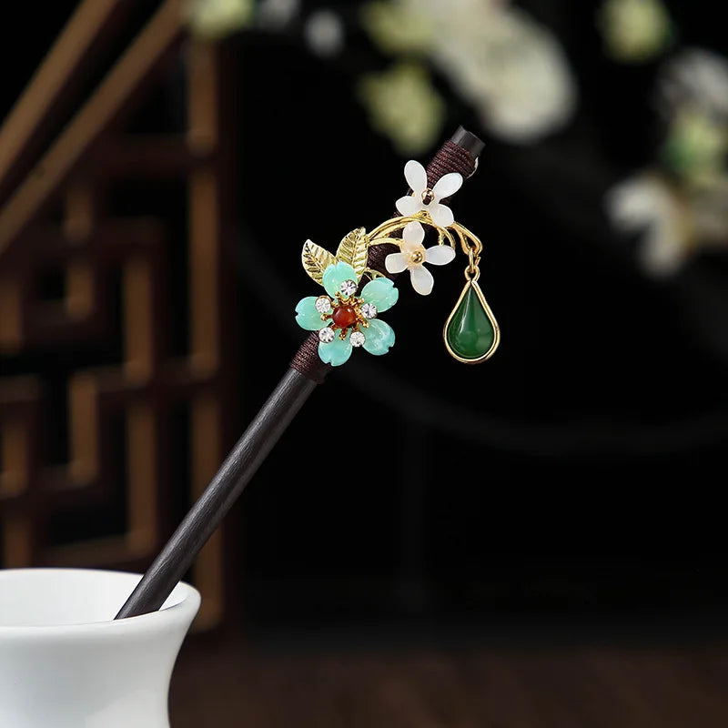 Vintage 2024 Wooden Hair Stick With Tassel Chinese Winding Flower Hairpin