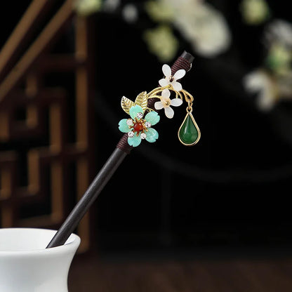 Vintage 2024 Wooden Hair Stick With Tassel Chinese Winding Flower Hairpin
