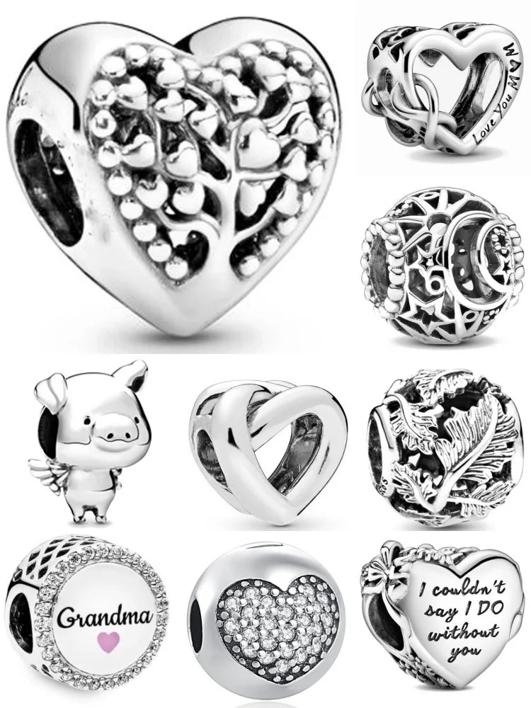 European 925 Sterling Silver Family Tree Charms with Zircon Beads for DIY Bracelets and Necklaces for Women