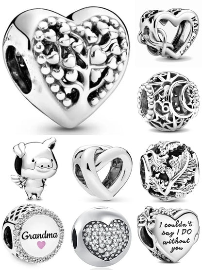 European 925 Sterling Silver Family Tree Charms with Zircon Beads for DIY Bracelets and Necklaces for Women