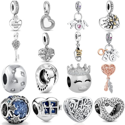 925 Sterling Silver DIY Mother's Day Mom Key Dangle Bead for Charm Bracelet Necklace Jewelry Accessories