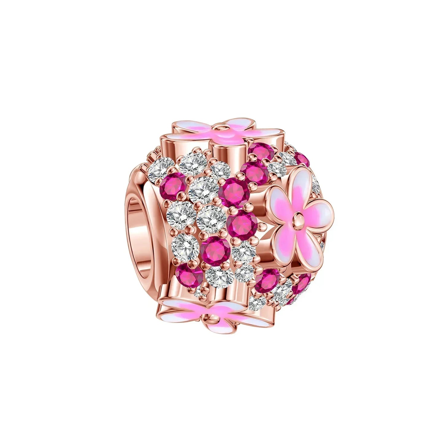 925 Sterling Silver Heart Blooming Rose Full Diamond Zircon Charms Pendant Beads for Bracelets and Necklaces