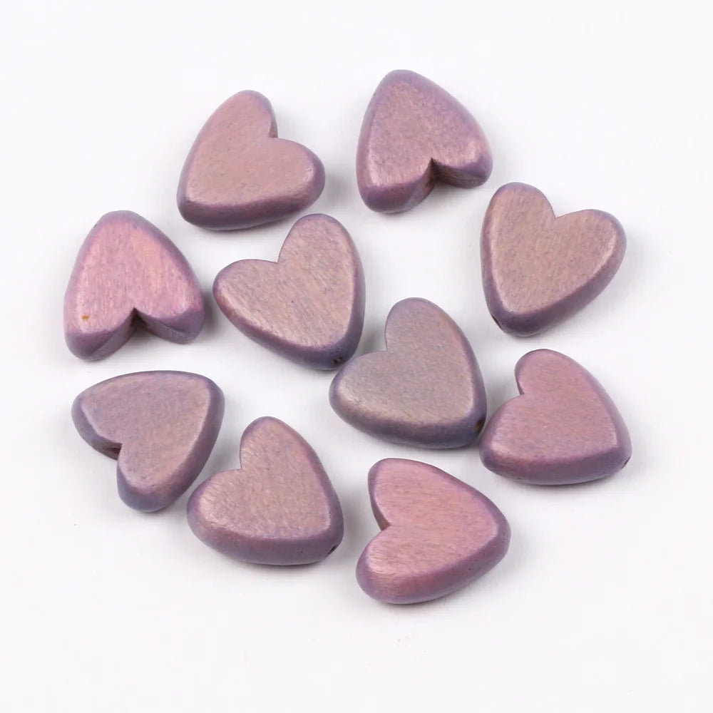 Multicolor Natural Wood Heart Shape Beads Set for DIY Jewelry and Bracelet Making