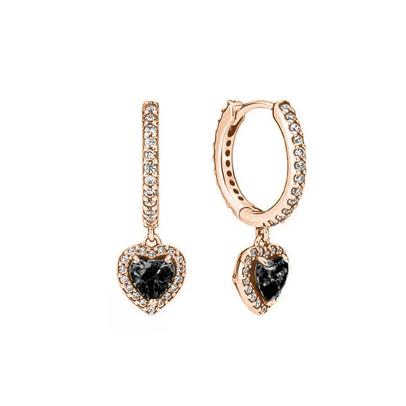 European 925 Silver Heart Shaped Earrings with Pink Red Green Zircon for Women Exquisite Holiday Jewelry Gifts