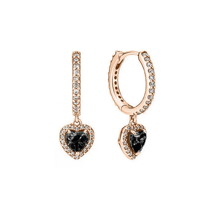 European 925 Silver Heart Shaped Earrings with Pink Red Green Zircon for Women Exquisite Holiday Jewelry Gifts