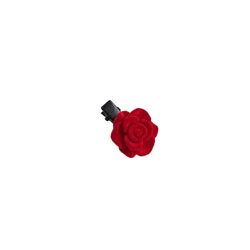 Velvet Rose Hairpins Set for Women and Girls - Elegant Red Flower Hair Clips for Weddings and Special Occasions