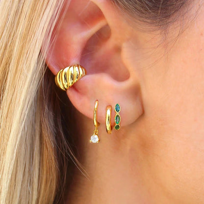 4PCS Gold Plated Stainless Steel Cubic Zirconia Star Leaves Hoop Earrings Set for Women