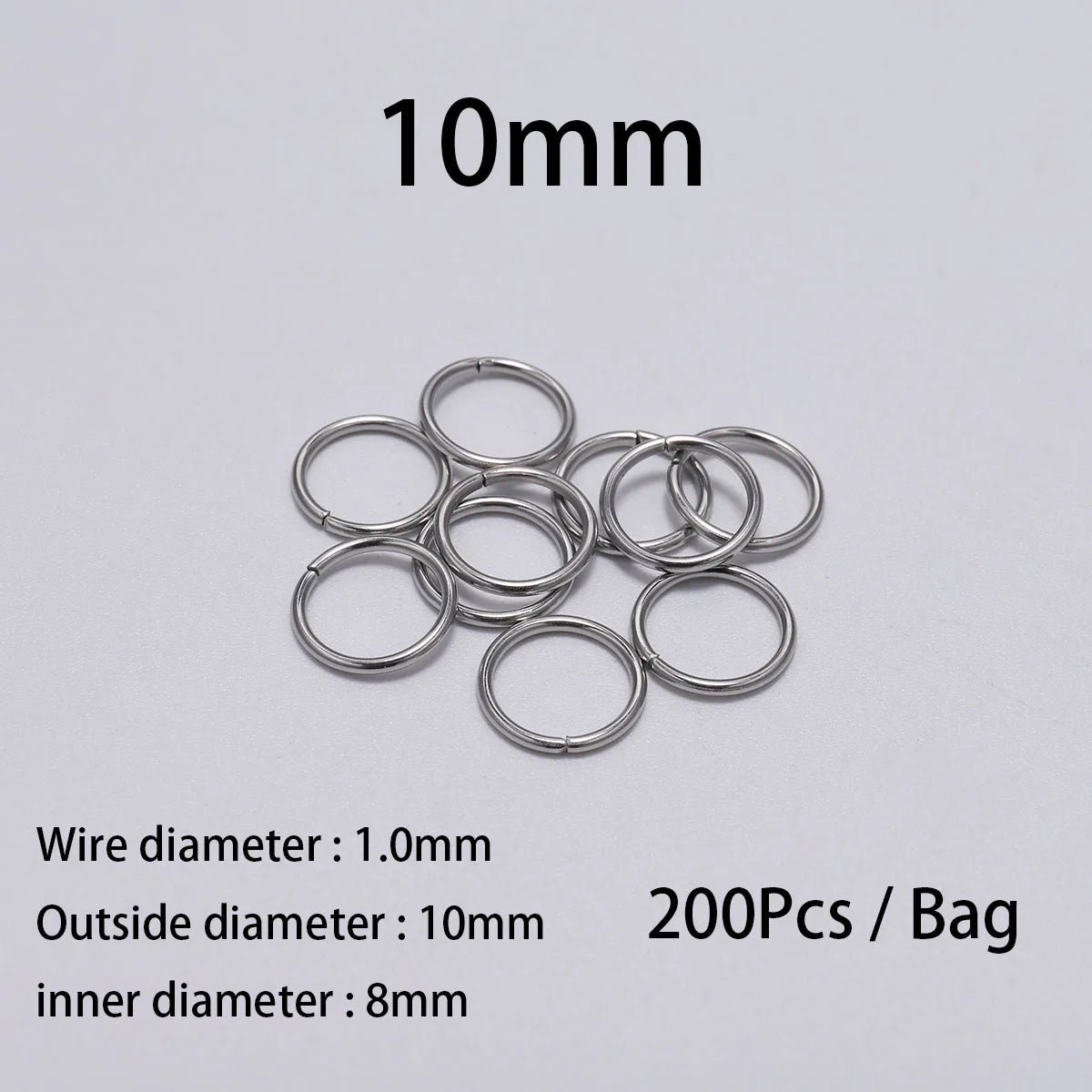 Stainless Steel Jump Rings Open Loops for DIY Jewelry Making 30 to 200 Pieces 1.0 x 10mm 200pcs