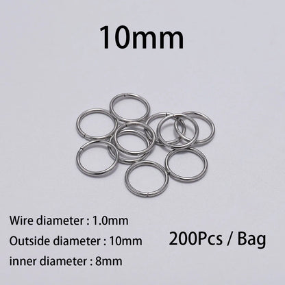 Stainless Steel Jump Rings Open Loops for DIY Jewelry Making 30 to 200 Pieces 1.0 x 10mm 200pcs