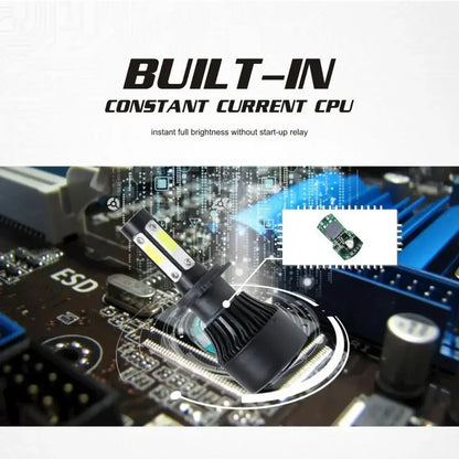 2Pcs Universal LED Car Headlight Bulbs 4 Sides COB Chip 6500K 100W 20000LM High Brightness Fog Light Replacement