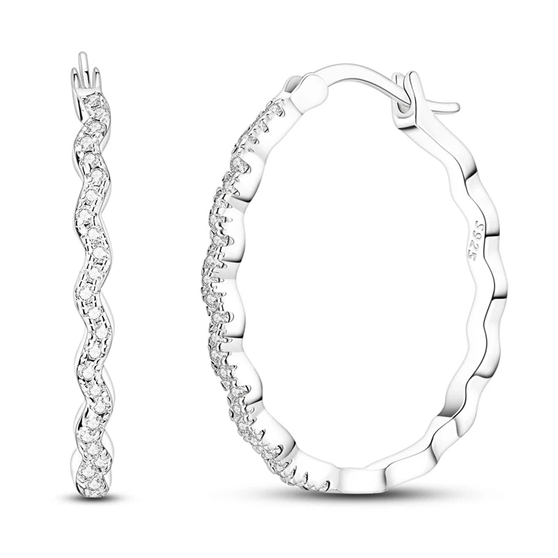 925 Sterling Silver Zirconia Hoop Earrings for Women Engagement Birthday Gift KTE444