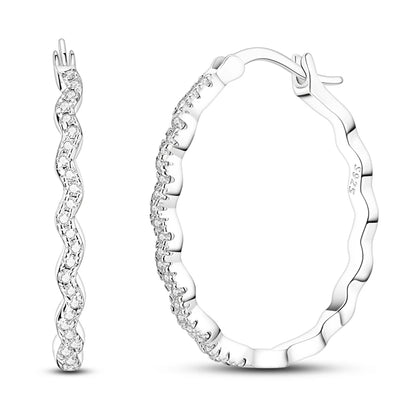 925 Sterling Silver Zirconia Hoop Earrings for Women Engagement Birthday Gift KTE444
