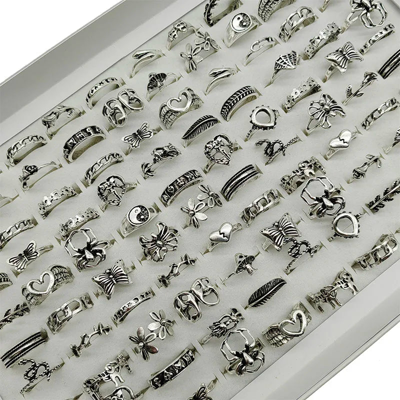 30pcs Alloy Finger Rings Set Trendy Floral and Animal Designs for Women mix size(15mm-19mm) 30pcs style 1 30pcs