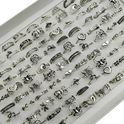 30pcs Alloy Finger Rings Set Trendy Floral and Animal Designs for Women mix size(15mm-19mm) 30pcs style 1 30pcs