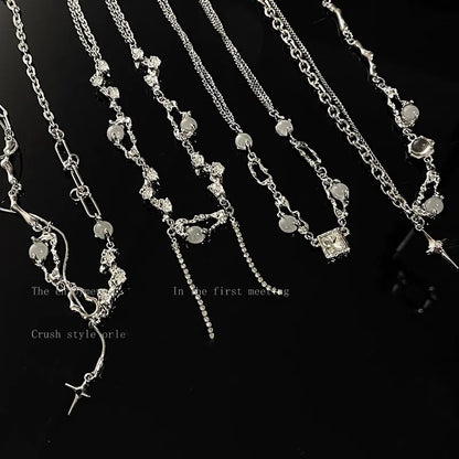 Y2K Moonstone Necklace with Star Tassels Pendant Zircon Chain for Women Girls Trendy Party Jewelry Gift