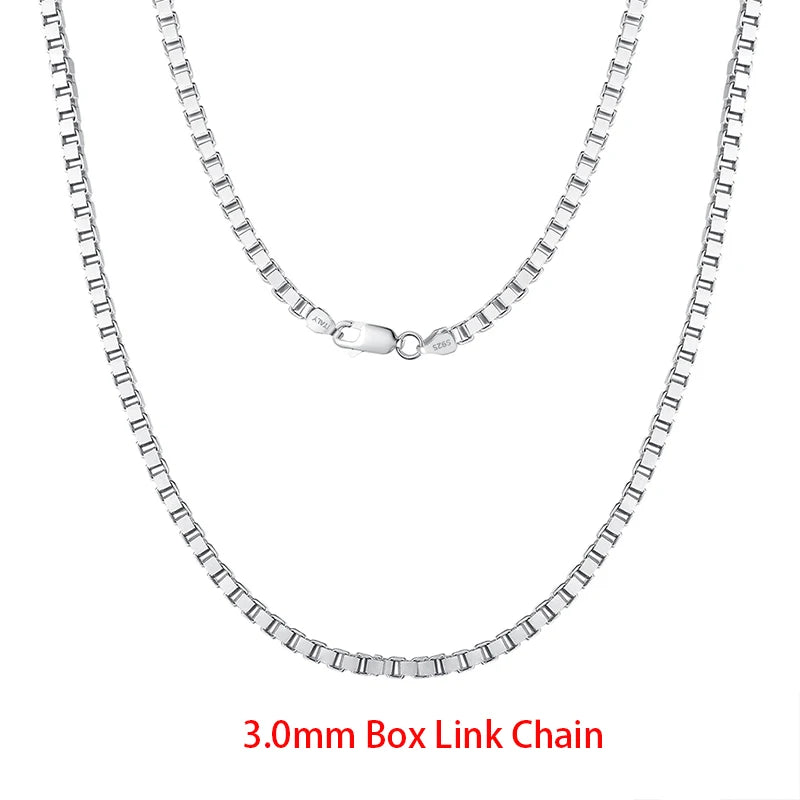 Rinntin 925 Sterling Silver Flat Mariner Chain Necklace Stylish Versatile Unisex Jewelry 3.0mm-Box Chain