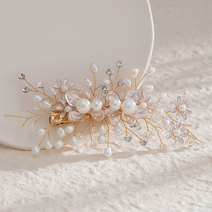 Handmade Pearl Flower Hair Clips Bridal Wedding Jewelry Gift Set