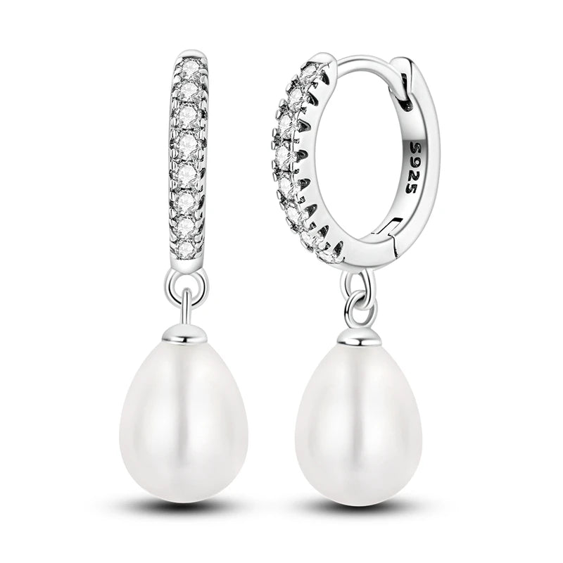 925 Sterling Silver Zirconia Hoop Earrings for Women Engagement Birthday Gift KTE258
