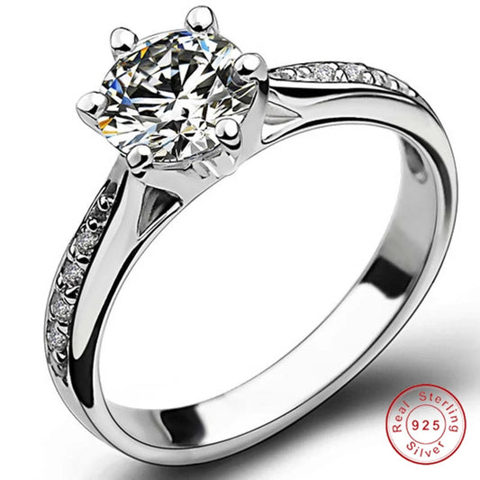Elegant 925 Sterling Silver Diamond Engagement Wedding Ring Set for Women