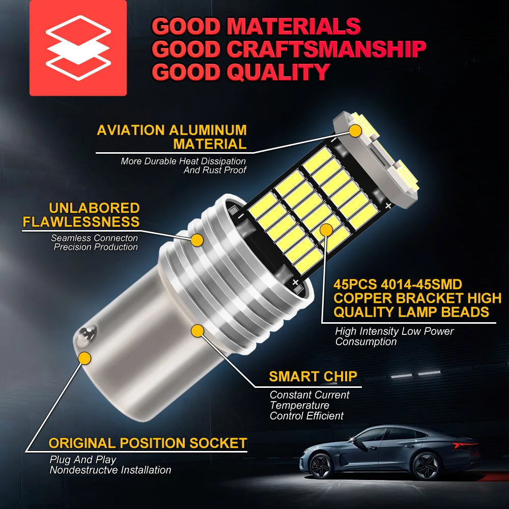 1156 BA15S LED Bulbs 4 Pack 15W 12V 6500K White Bright Tail Brake Parking Turn Signal Lights