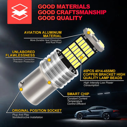 1156 BA15S LED Bulbs 4 Pack 15W 12V 6500K White Bright Tail Brake Parking Turn Signal Lights
