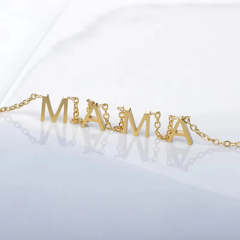 Mama Letters Pendant Necklace for Women Gold Stainless Steel Clavicle Chain Choker Fashion Jewelry Gift for Moms