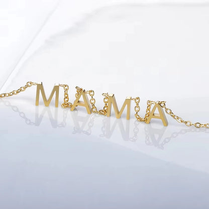 Mama Letters Pendant Necklace for Women Gold Stainless Steel Clavicle Chain Choker Fashion Jewelry Gift for Moms