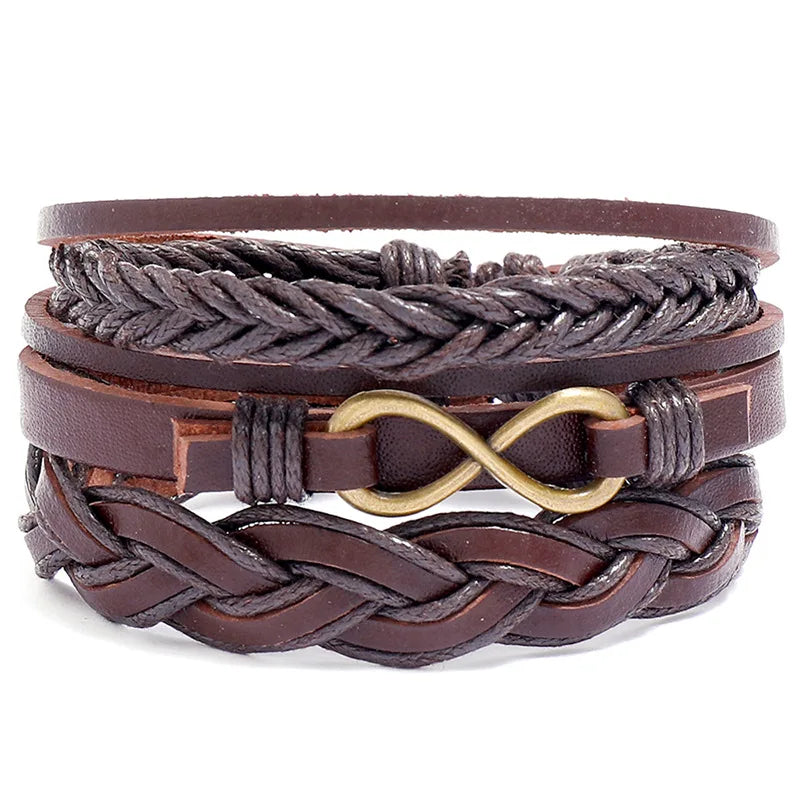 ZORCVENS Men's Handmade Braided Leather Bracelet Set - Vintage Black Punk Fashion Gift