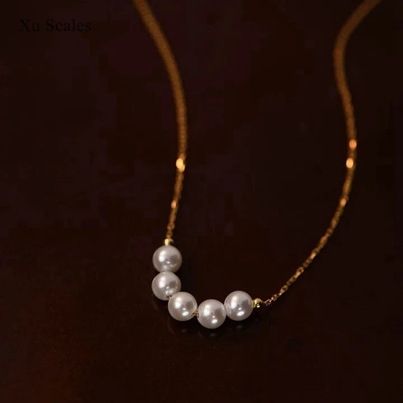 S925 Sterling Silver Necklace with Natural Freshwater AKOYA Pearl Smile Design Collar Chain