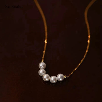 S925 Sterling Silver Necklace with Natural Freshwater AKOYA Pearl Smile Design Collar Chain