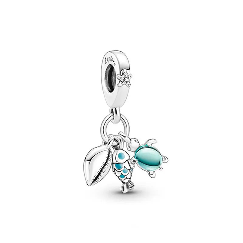 Spring 2025 925 Sterling Silver Blue Flower Butterfly Pendant DIY Charm Bead for Bracelet Necklace Jewelry for Women